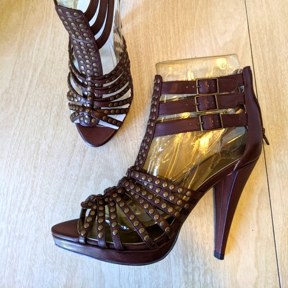 NWB Aldo Soroa Chocolate Brown Studded Heels size EU 38 US 8 - Picture 1 of 9